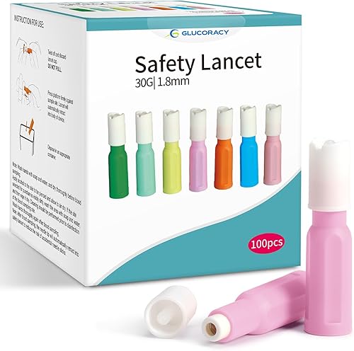 Miniatura 7 de Glucoracy Lancetas de seguridad, estériles, pulsador superior activado, calibre 28, 0.071 in, 100 unidades, 1 paquete
