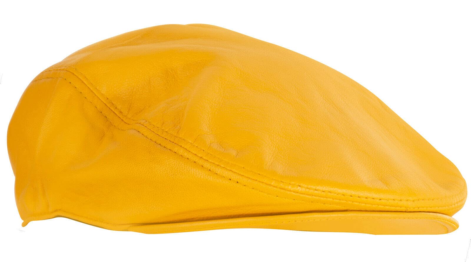 Mens Yellow Flat Hat Leather Beret Newsboy Gatsby Golf Cabbie Cap M