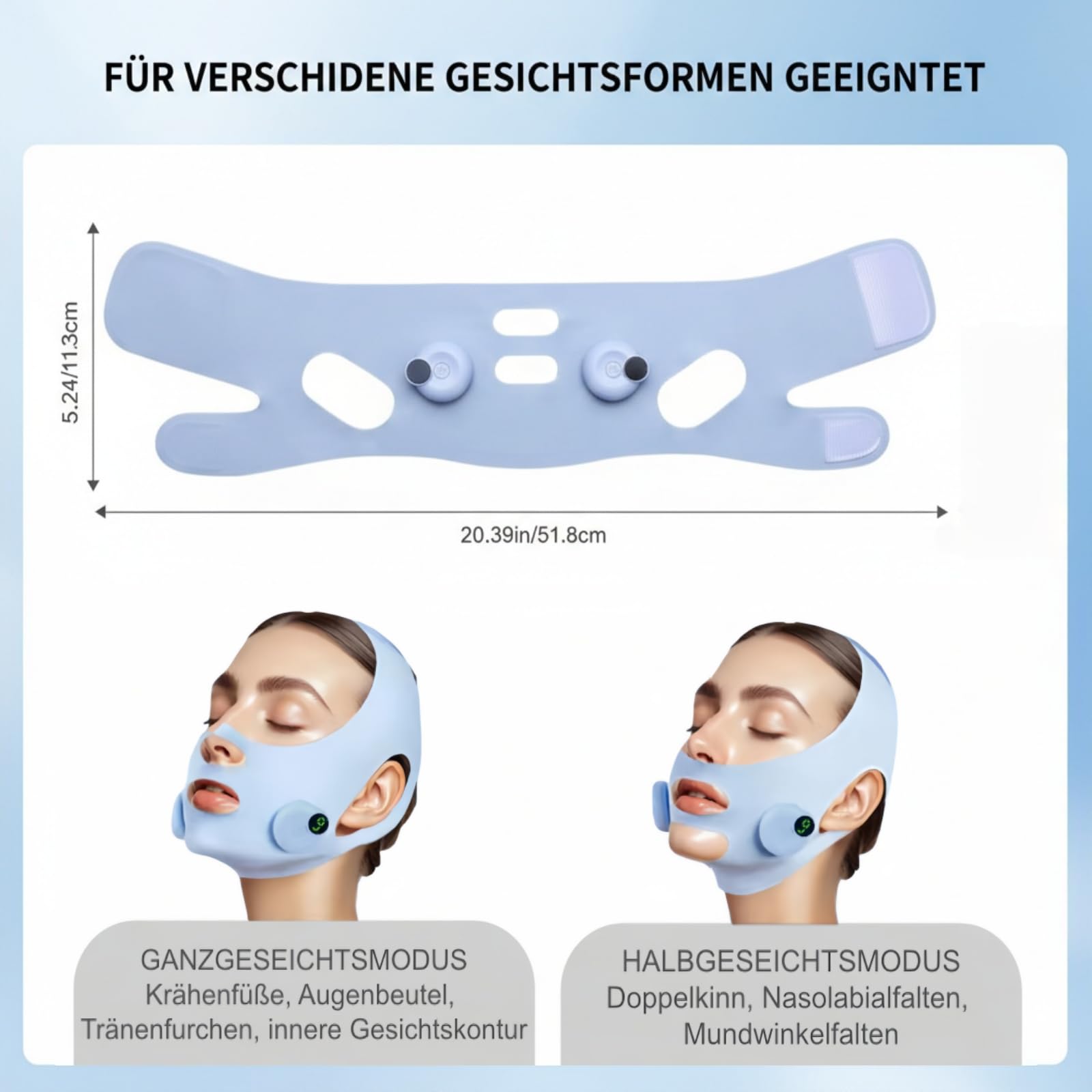 Wiederverwendbare V-Form Gesichtsstraffer-Pads, Gesichts-Schlankheits-Liftband für ein straffes Gesicht, Doppelkinn-Entferner, verstellbare Lift-Maske mit 6 Modi und 9 Intensitätsstufen