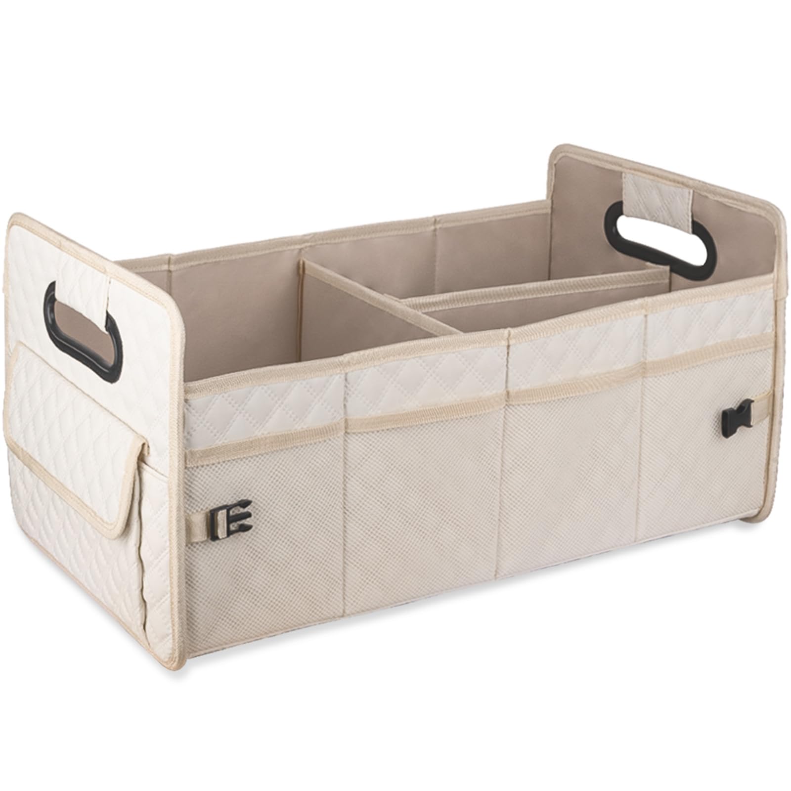 jiatua car trunk organizer for suv, car storage organizer collapsible multi compartment container box, adjustable car accessories for women/men, beige