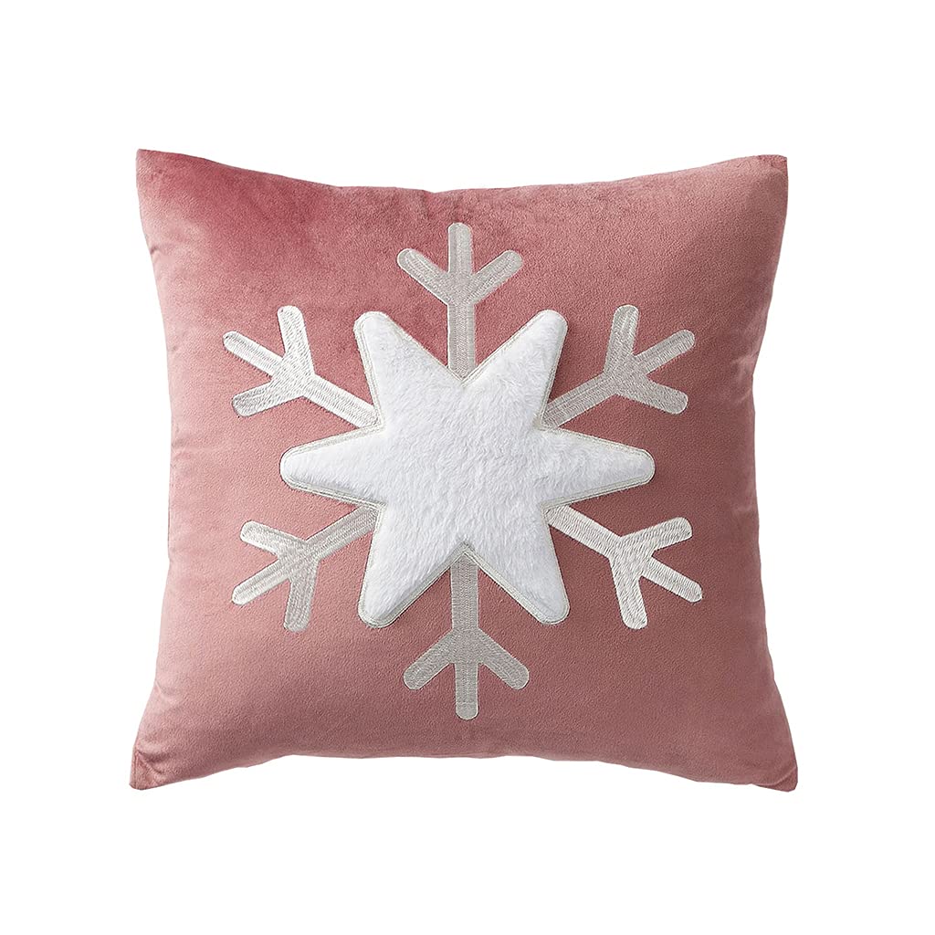 Kalttoy Christmas Velvet Throw Pillow for Case 3D Plush Snowflake Applique Embroidered Decorative Square Cushion Cover for Bed Sofa Couch Car Christmas Pillowcase Covers