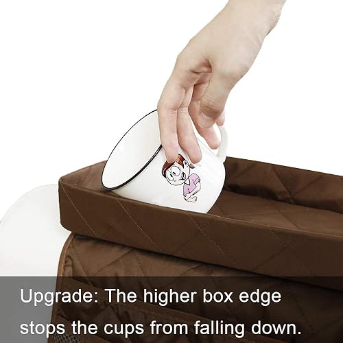 Miniatura 5 de MDSTOP Organizador de reposabrazos de sofá con bandeja portavasos, soporte para control remoto de TV, organizador de sillón para tazas, controlador