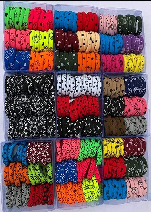Truvic Printed Hair Rubber Band For Girls & Women's (Multicoloured) 90 pieces