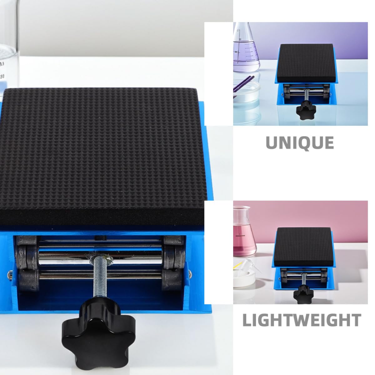 Soporte de aluminio ajustable para gato de laboratorio con amortiguador Absing Spon de 15 x 15 cm, plataforma de elevación de tijera de 7,5 a 27,5 cm de altura, soporte antideslizante para carpintería