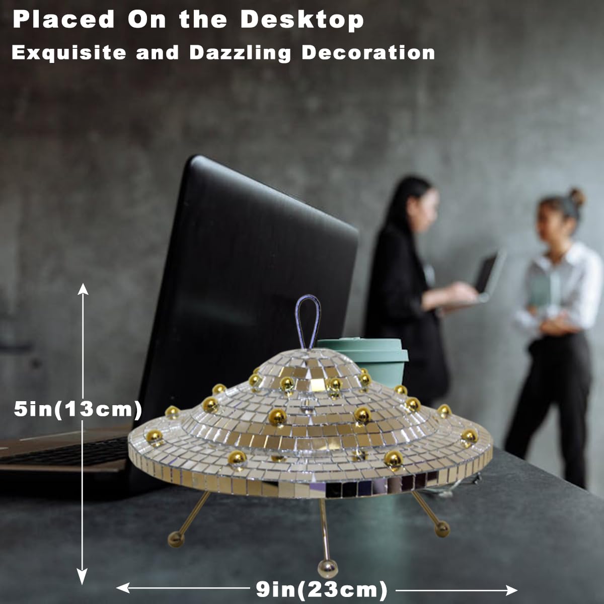 Disco Ball with Elastic Rope UFO Spaceship Mirror Reflective Decorations UFO Space Art Crafts Creative Disco Mirror Ball Handmade Gifts Funny Christmas Decorations(9 * 5INCH) - Image 2