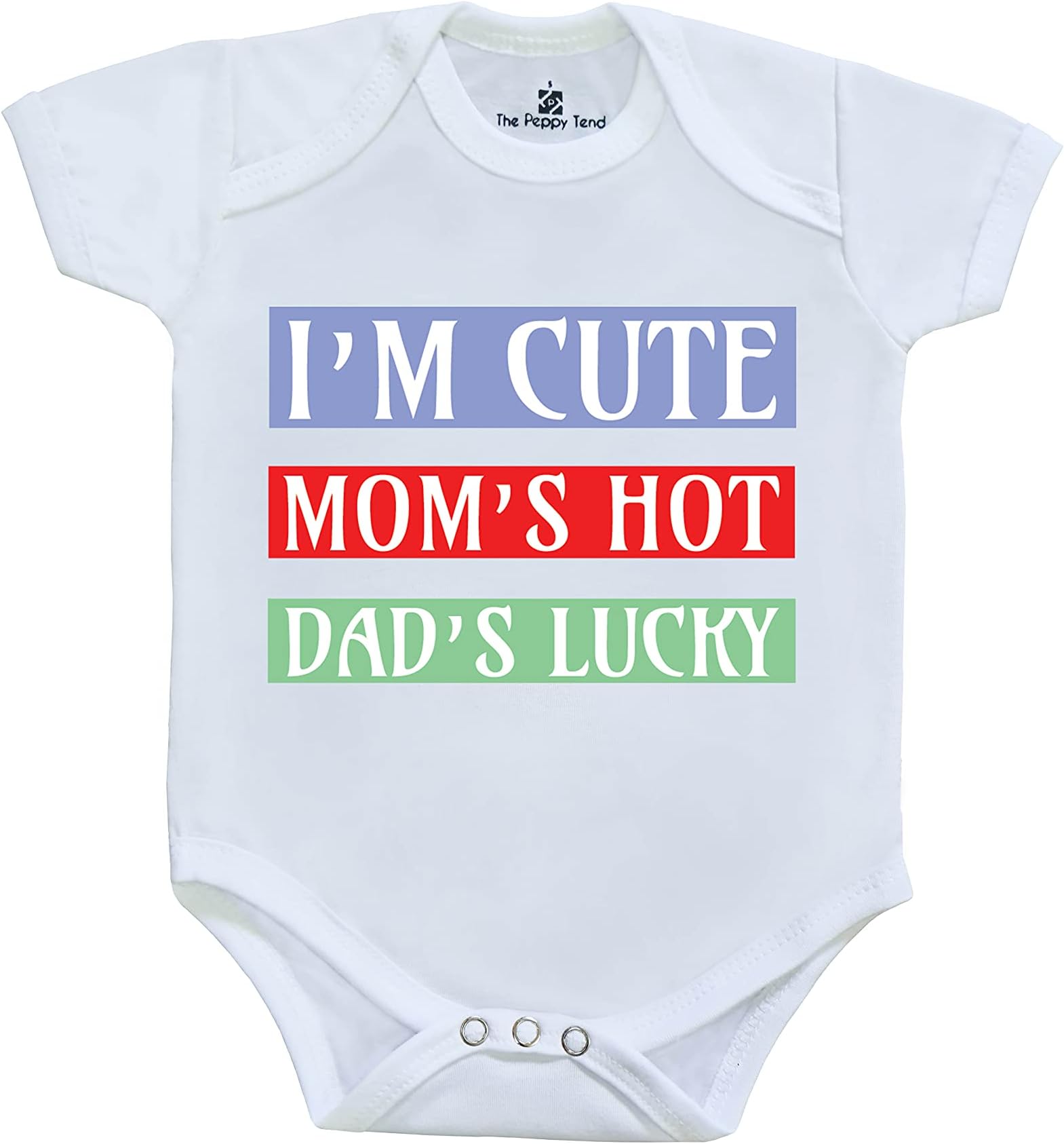 The Peppy Tend "I'M CUTE AND MOM'S HOT" Printed Unisex-Babies Regular Wear Cotton Onesie-Romper Half Sleeves
