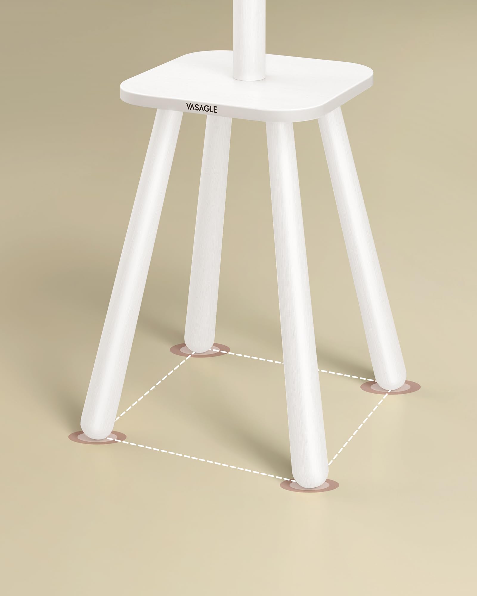 VASAGLE Attaccapanni da Terra, Appendiabiti da Terra, con 8 Ganci e Piano Portaoggetti, Alto 170,5 cm, per Cappotti Cappelli Borse, Ingresso Corridoio Camera da Letto, Bianco Nuvola RCR033W01