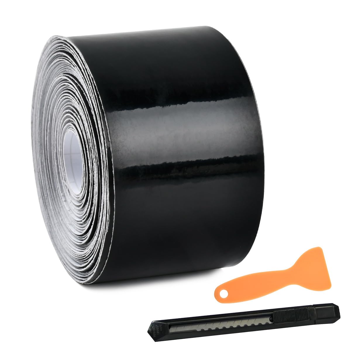 Gloss Black Vinyl Wrap Tape Black 3PCS Kit, 15mx5cm Gloss Blacks Vinyl Wrap Air-Release Adhesive Vinyl Wrap for Cars Anti-Scratch Auto Door Sill Protector Car Sill Protectors Strips for Most Cars