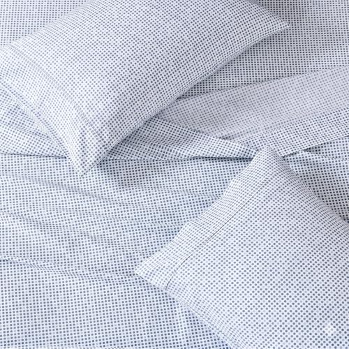 Image of LANE LINEN 100% Organic Cotton Bedsheet for Double Queen - Polka Dot Blue | GOTS Certified, Percale Weave, 90x100 inches, Soft & Breathable, Machine Washable, Includes 2 Pillow Covers