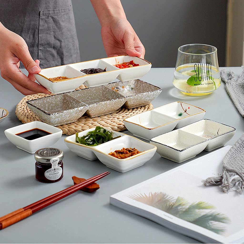 Set di 2 Piatti in Ceramica per Salse, Salsa di soia, Ketchup, Barbecue, Olio d'oliva, aceto, antipasti, condimenti