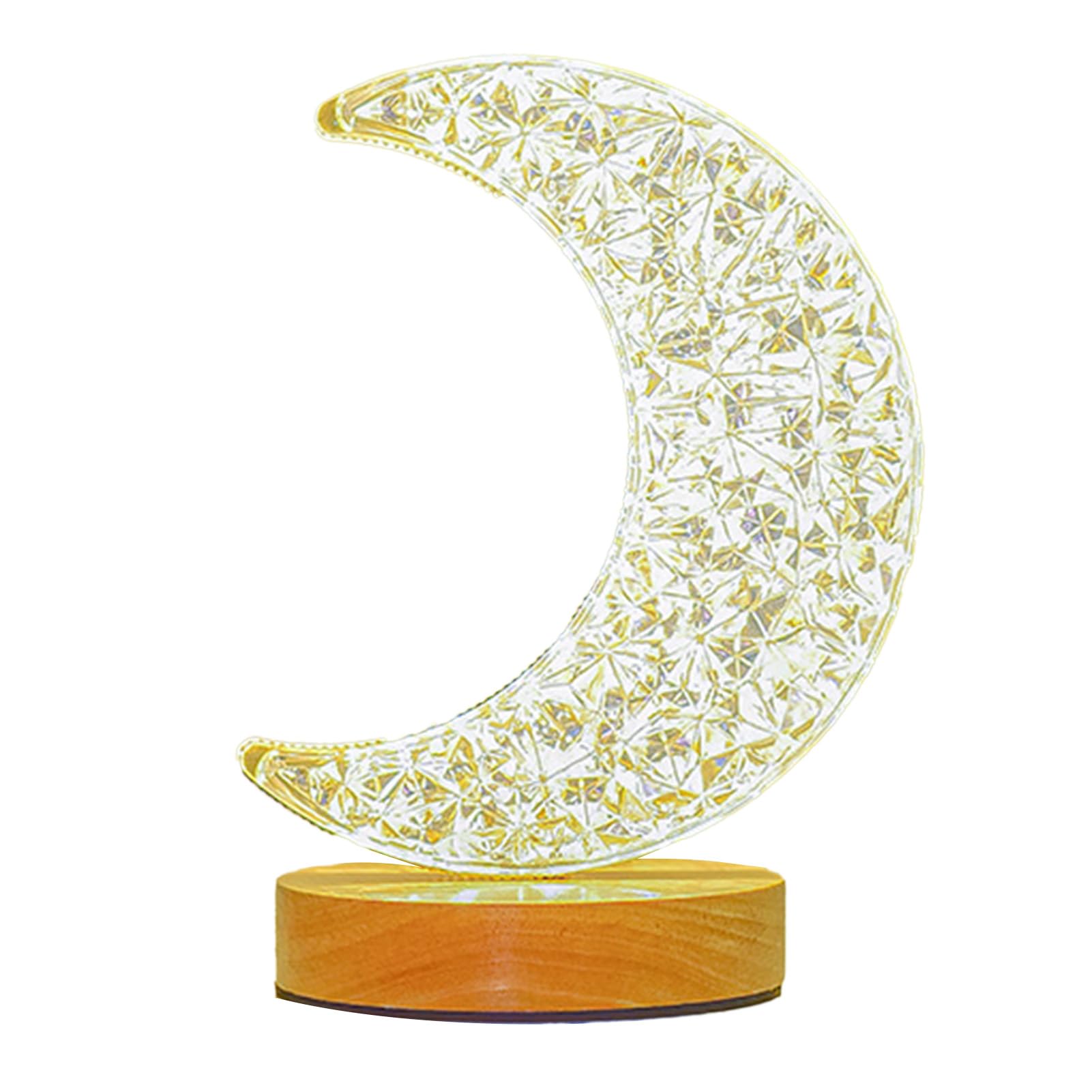 plplaaoo Table Lamp Desk Lamp Bedside Table Lamp 3W Remote Control Warm Light USB Powered Wood Base with Timing Function for Bedroom Living Room Study Room (Moon Style)