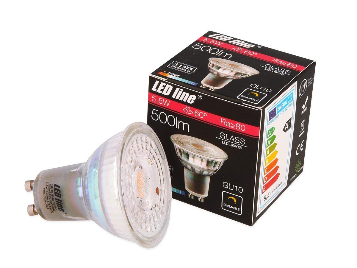 LED Line GU10 5,5 W LED lampadina 500 Lumen Spot faretto da incasso lampada a incandescenza, Bianco neutro, 10x Stück, GU10