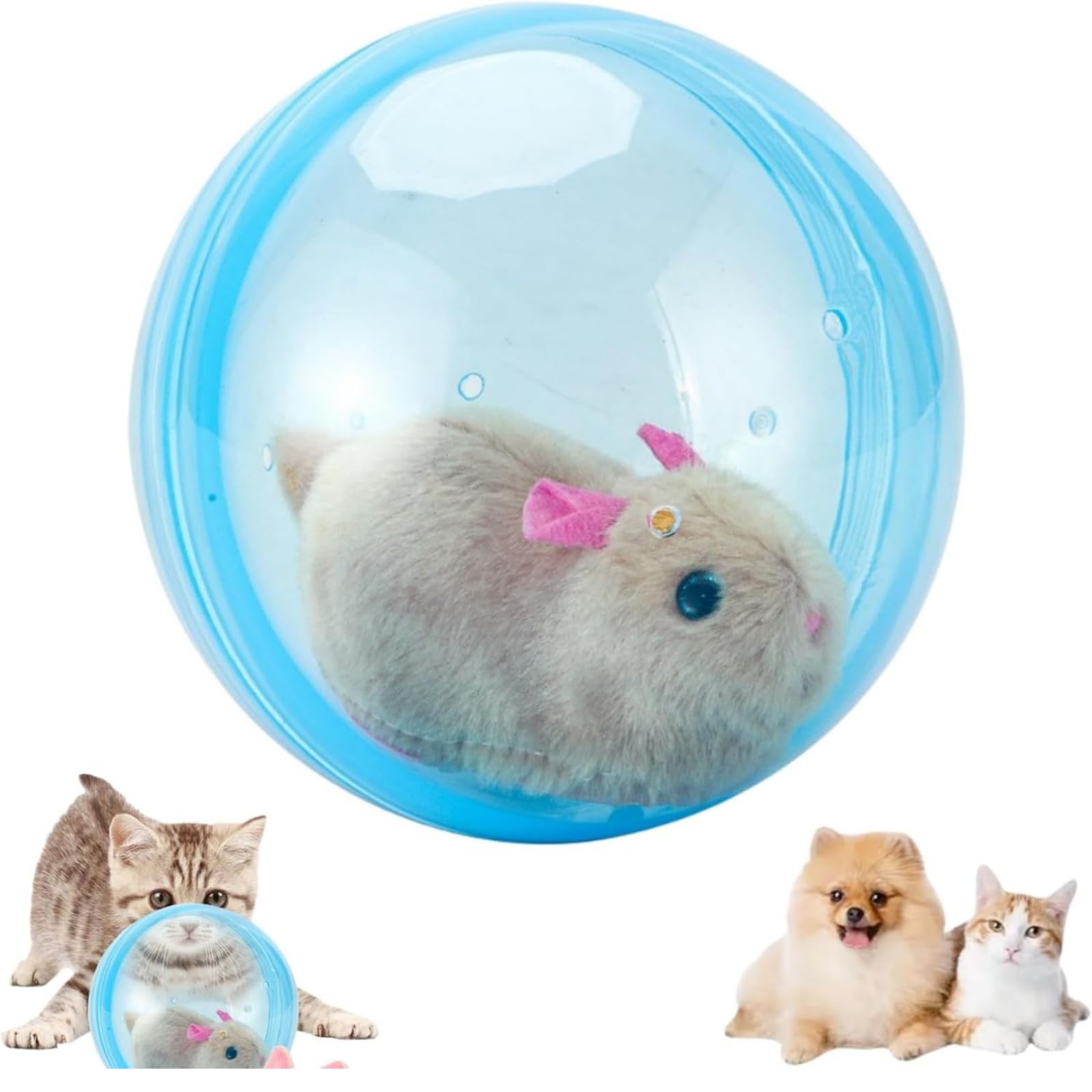 Electric Plush Hamster With Automatic Rolling Ball,Interactive Cat Toy,Dog Toys Interactive Pet To-Y Automatic Rolling Ball,To-Y Hamster For Kids,Fun Ham-Ster Ba-Ll For Dogs,Cats And Kids(Blue)