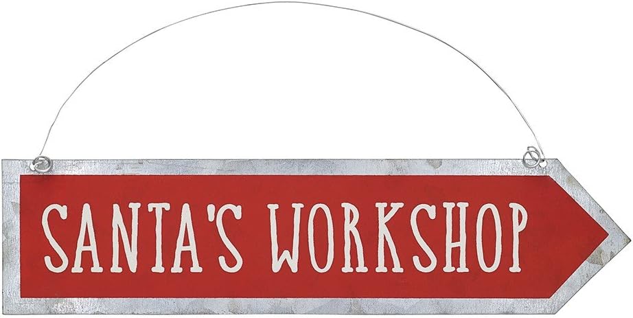 Christmas Tin Arrow Ornament / Sign (Santa's Workshop)