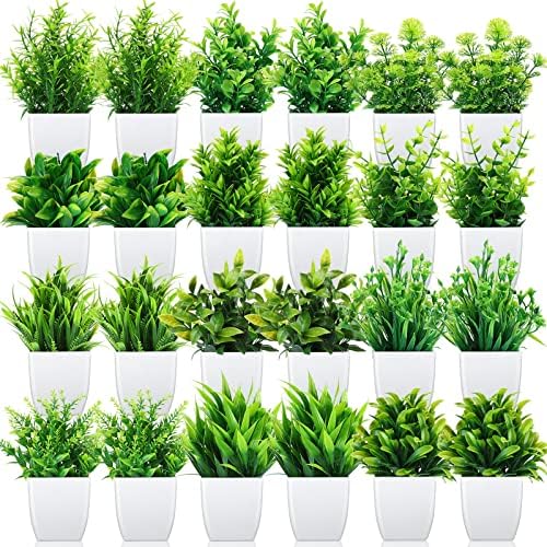 Tigeen 24 Pots Small Fake Plants Mini Eucalyptus Potted Artificia...