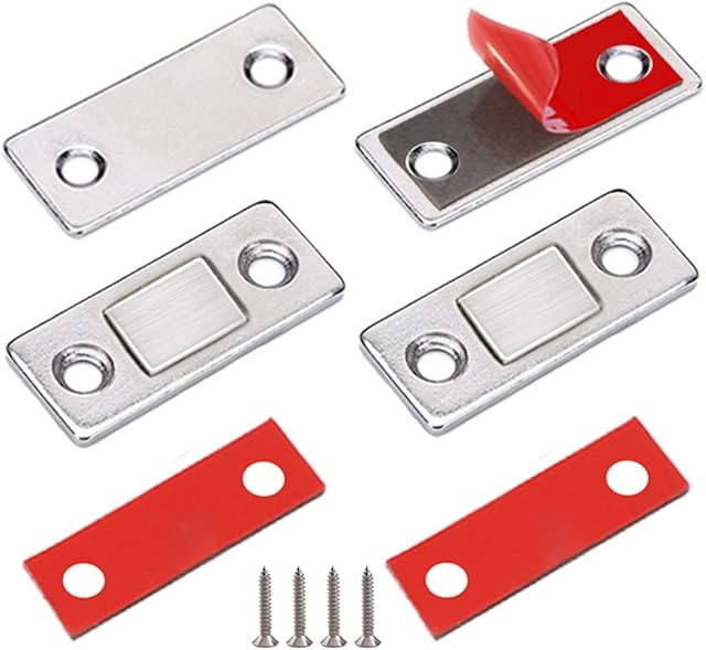 Cupboard Door Magnet Ultra Thin Jiayi 2 Pack Adhesive Magnetic Door Catch Small Drawer Magnet Catch Metal Wardrobe Door Magnetic Latch Cabinet Magnet for Kitchen Closet Sliding Door Magnet Closure