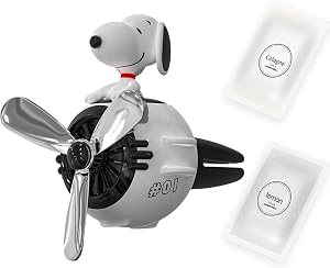 Cute White Dog Pilot Car Air Fresheners, White Dog Air Vent Clips, Cartoon Pilot Rotating Car Diffuser Decorations, Auto Air Conditioner Outlet Clips with 2 Packs Replacement Tablets