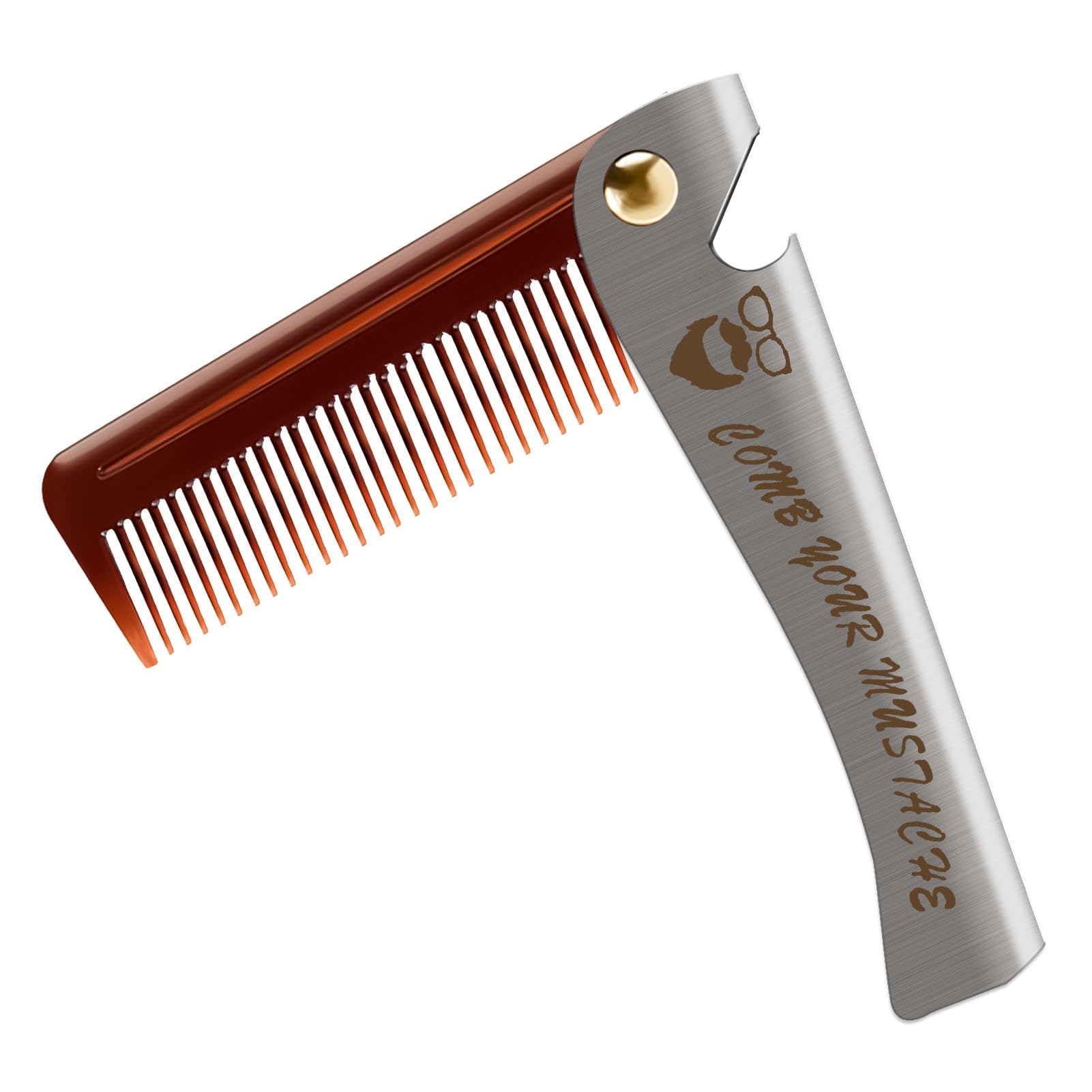 Peine Plegable de Acero Inoxidable para Hombre, Peine Plegable con Sacacorchos para el Pelo y la Barba, Usado para Bigote de Bolsillo, Salón de Peluquería