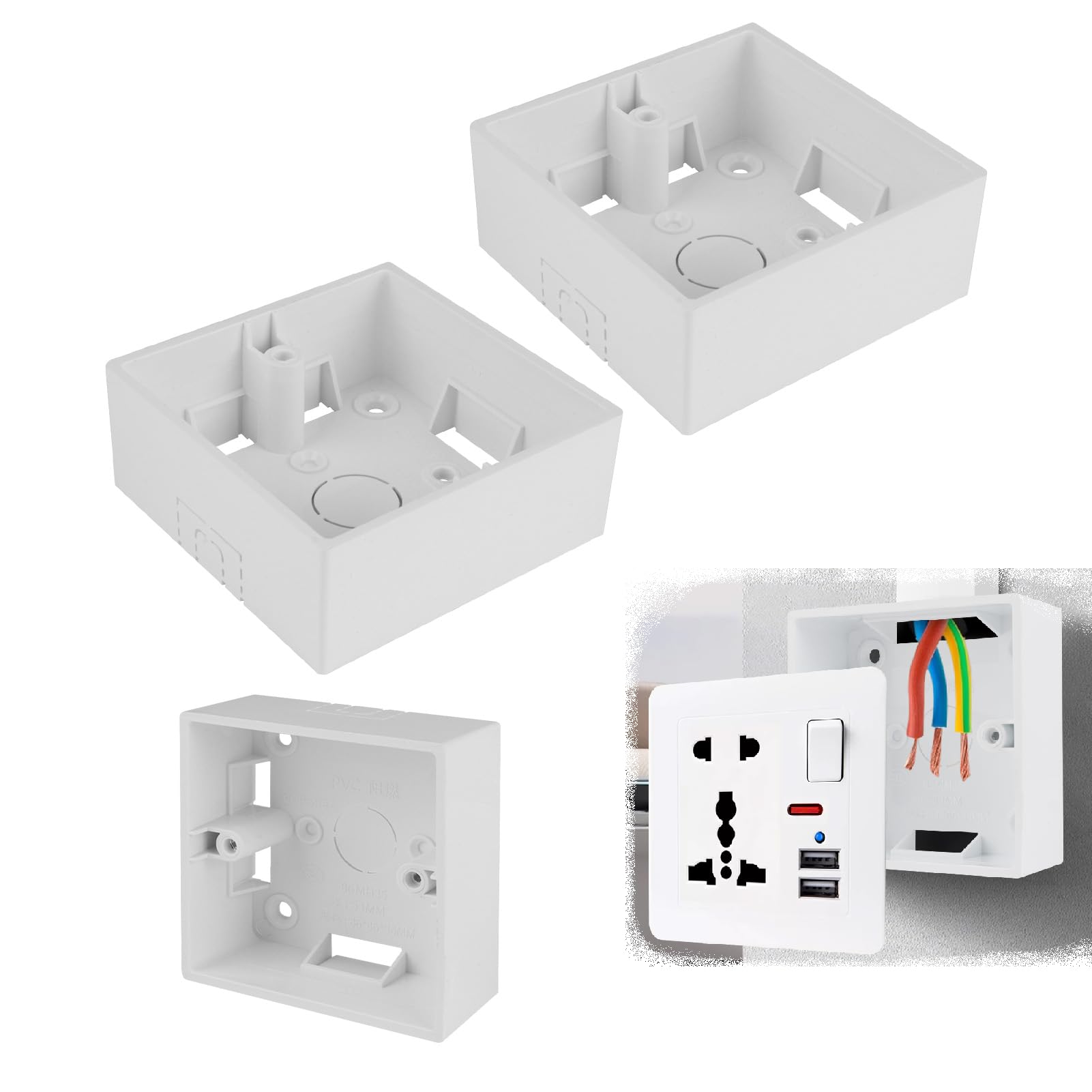 2 Gang Surface Mount Back Box Pattress 2Pcs, Pattress Box, 146 x 86 x 35mm Durable Electrical & Network Faceplate Mounting Solution (86 1Gang White)