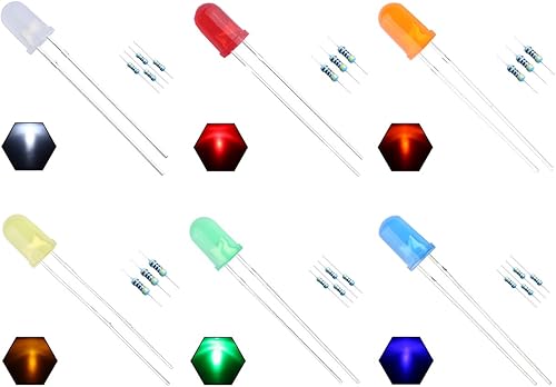 Miniatura 42 de 100 diodos LED de luces rojas de 0.197 in (lente roja) lente redonda difusa de 1.142 in de largo (CC 2 V) + 100 resistencias (para CC 6-12V)