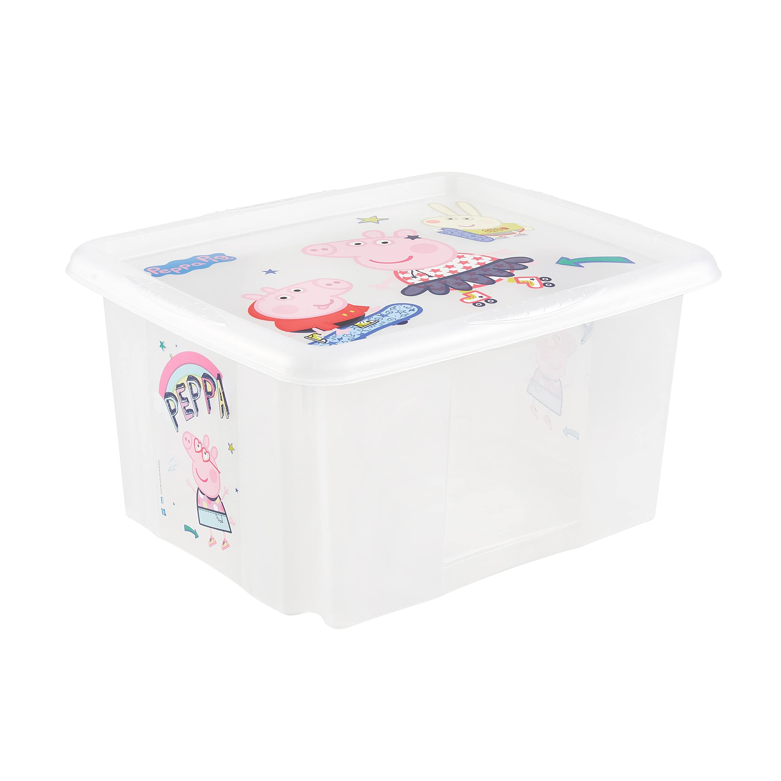 keeeper Peppa Pig Storage Box with Lid, Stackable and Rotatable, For Children, 24 L, Karolina, Natural Transparent