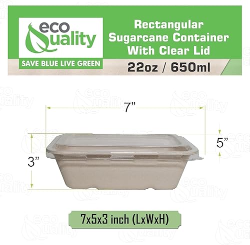 Miniatura 3 de EcoQuality Cuencos desechables de 22 onzas con tapas transparentes, cuencos rectangulares de papel biodegradable de fibra de caña de azúcar
