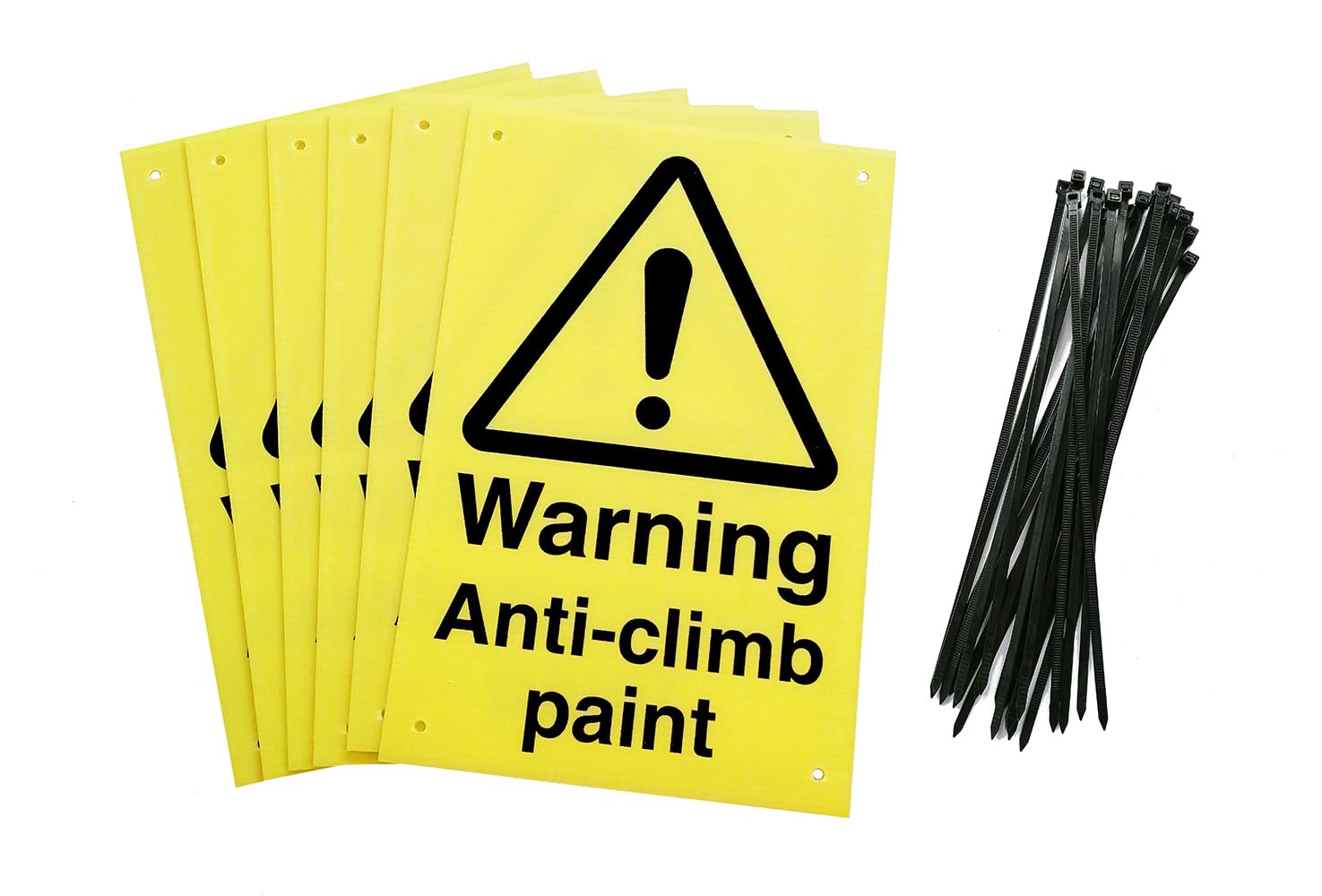 Warning Anti-Climb Paint Signs - Pack of 6, Yellow Fluted Plastic (Corex), 20 x 30 cm, with 24 Cable Ties