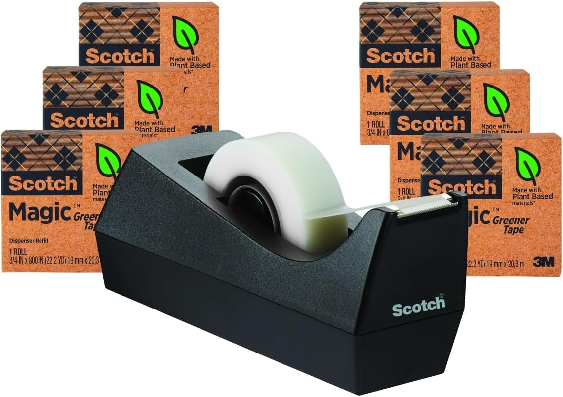 Magic Greener Tape with Dispenser, 3/4 in x 900 Inches, 6 Boxes of Tape and 1 Desktop Dispenser