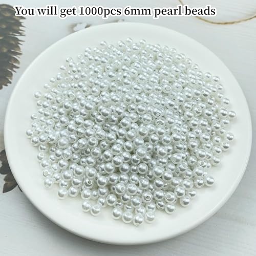 Miniatura 2 de 1000 cuentas de perlas para manualidades, perlas de resina de 0.236 pulgadas para hacer joyas, cuentas redondas a granel con agujero para collares,