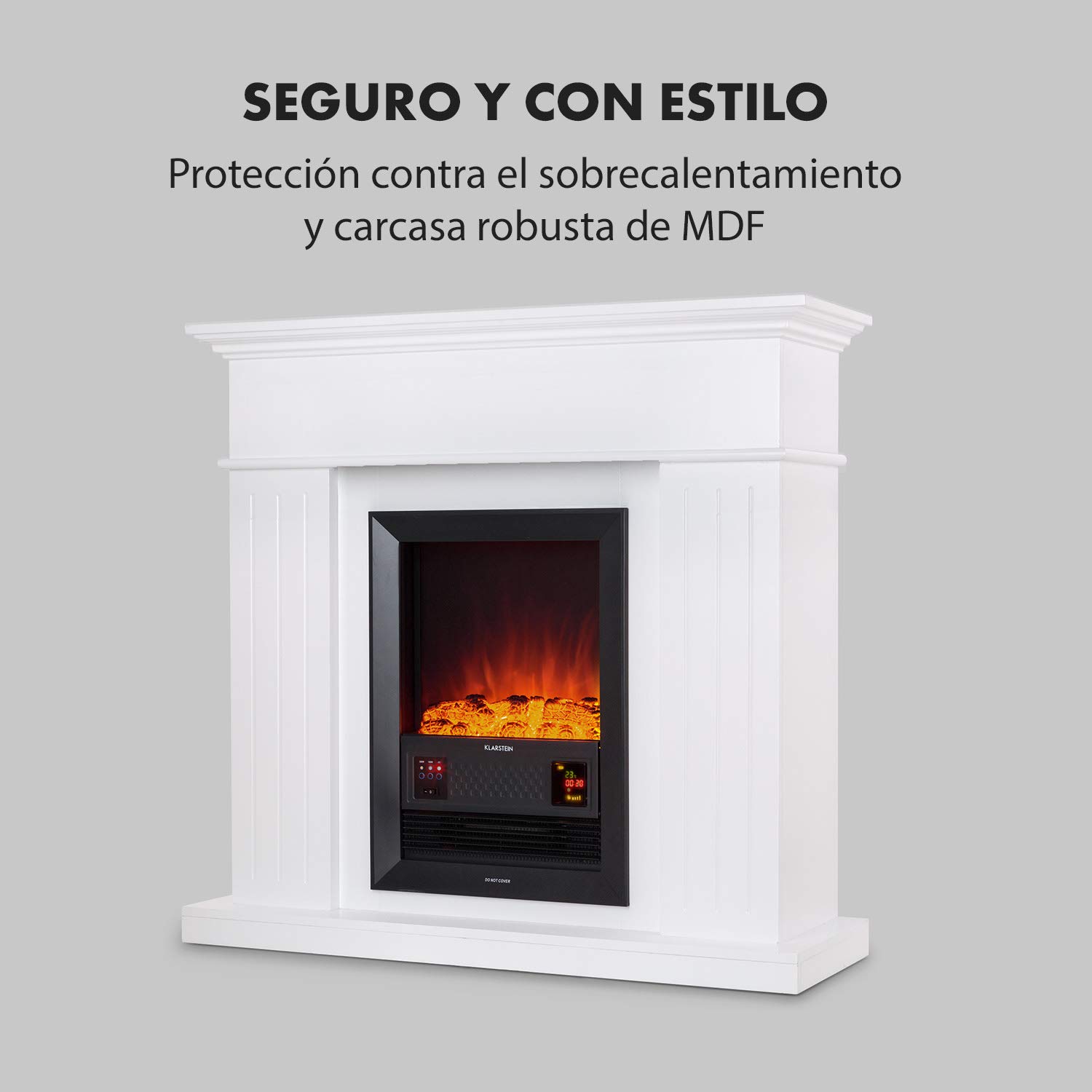 Klarstein Chamonix Chimenea eléctrica Retro Nostalgia con termoventilador (Chimenea de Pared Estrecha 35 cm, 2 Niveles de Calor - 2000W y 1000W, simulación de Llamas) Blanco