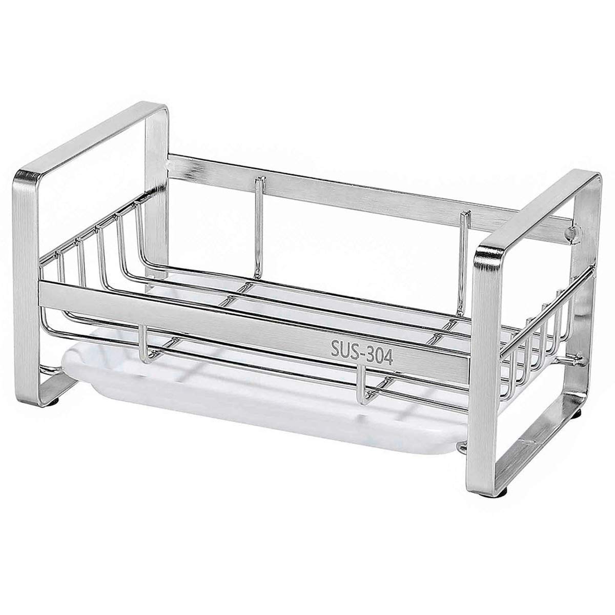 Sponge Holder Kitchen Sink Organizer Sink Caddy Sink Tray Drainer Rack Brush Soap Holder with Removable Tray Drain