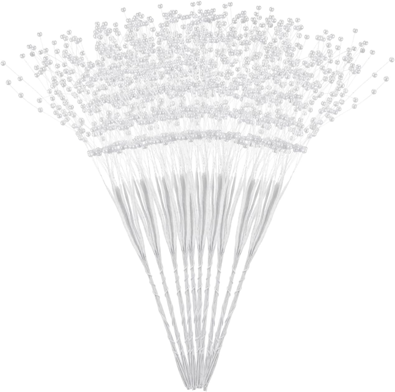 IMIKEYA Pearl Stick Stems Bouquets: 100pcs String Pearls Sticks, 4mm Bead String Garland Pearls String Floral Beaded Sticks Picks for Wedding Christmas Party Home Decor DIY Crafts
