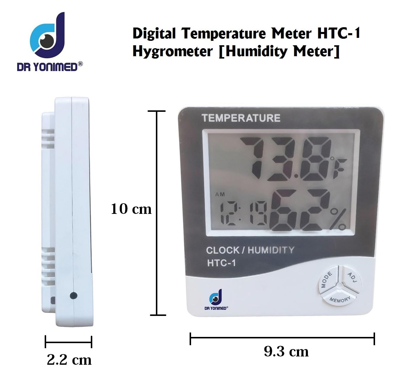 Dr Yonimed Room Temperature Meter Humidity Meter HTC-1 Accurate Indoor Thermometer With Large LCD Display Table Top & Wall Mounted Clock With Alarm,Digital Hygrometer. 1