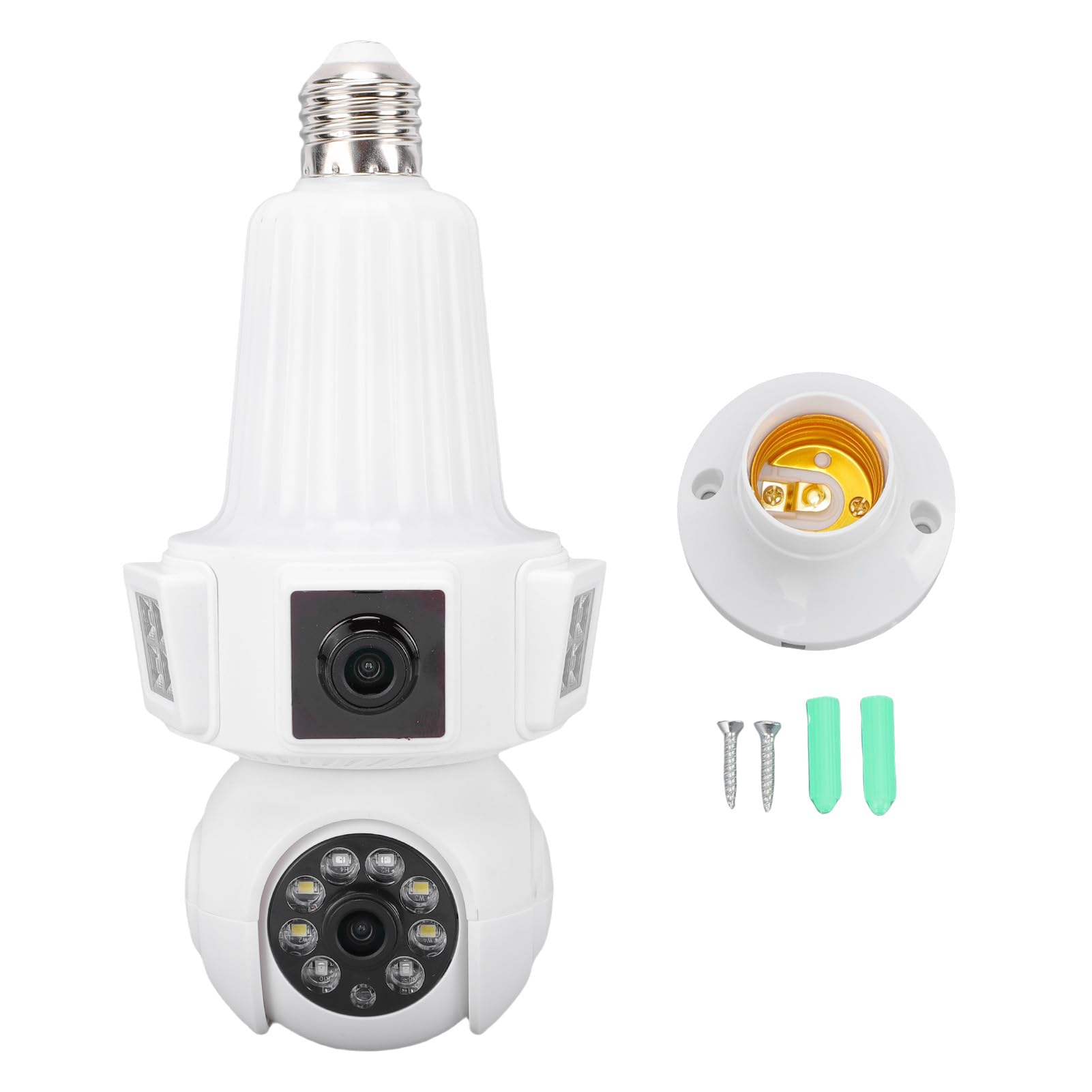 Cryfokt Telecamera di Sicurezza a Lampadina, 2 Obiettivi con Visione Ampia da 110 Gradi, Wireless WiFi da 2,4 GHz, Rilevamento del Movimento, con PTZ a 360 Gradi e Visione Notturna, per