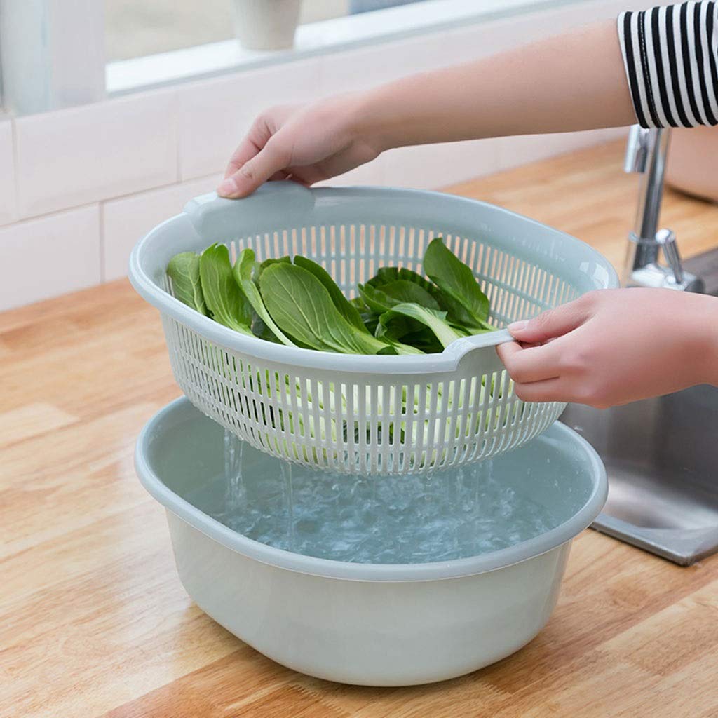 Durszlak kuchenny domowy dwuwarstwowy plastikowy durszlak filtrujący podwójny uchwyt i głęboka miska plastikowa do makaronu warzyw i owoców sitko kosz-różowy