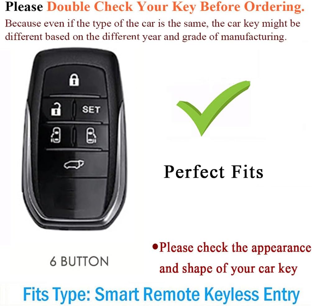 SANRILY Metal Leather 6 Button Smart Key Fob Cover Fit for Toyota Sienna 2022 2023 New Voxy Noah 90 Series Alphard Vellfire 30 Series Keyless Key Case with Keychain Brown