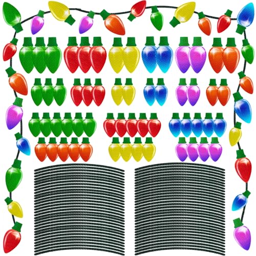 Image of 120PCS Christmas Car Refrigerator Decorations - 57 Reflective Bulb Light Shaped Magnets 63 Magnetic Wires Ornaments Set Xmas Holiday Cute Decor
