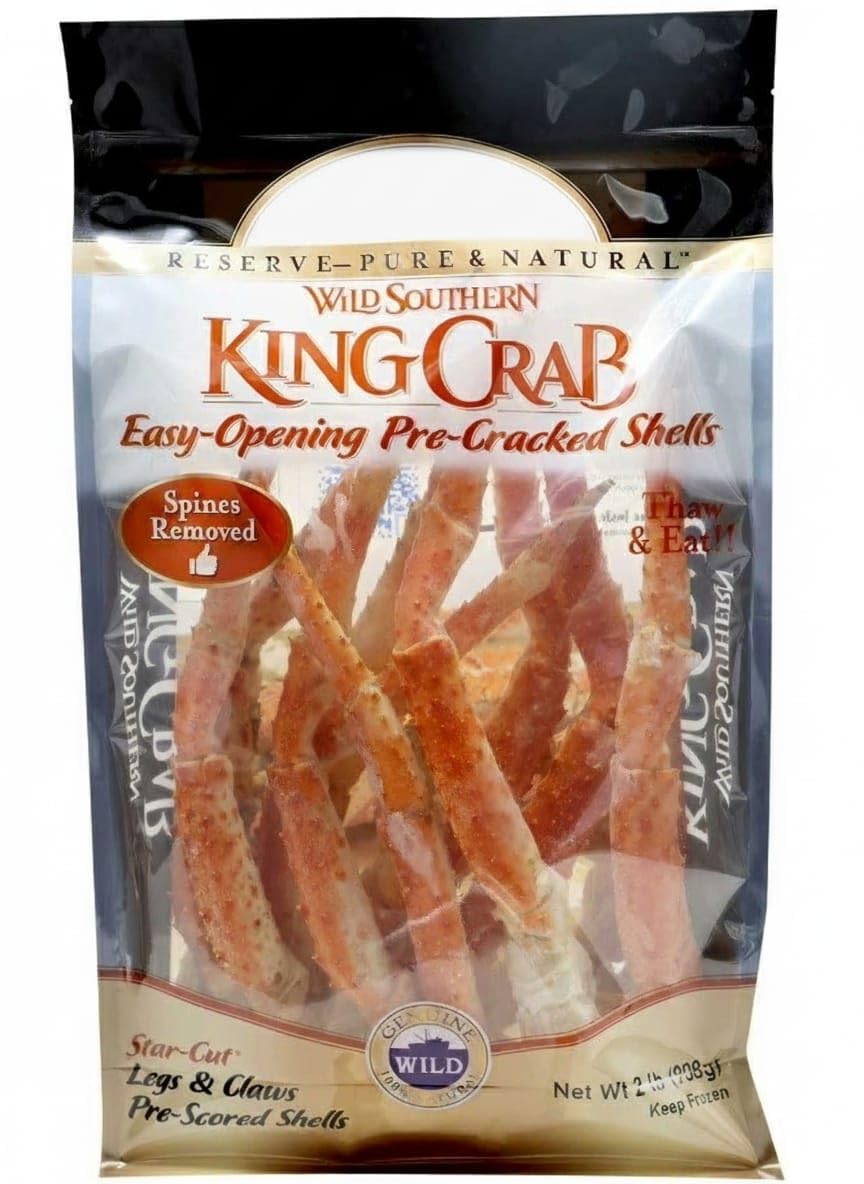 - Wild Caught Southern King Crab Legs and Claws, Frozen, All natural, wild caught, Fully cooked star-cut Southern king crab legs and claws, 14g protein per serving 2 lbs.