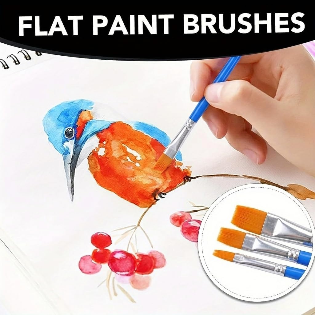 60Pcs Nylon Paint Brushes Set, Professional Artist Brushes for Acrylic Oil Watercolor, Flat and Round Tip for Canvas Rock and Face Painting, Blue