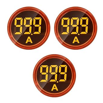 3pcs Digital Display AC Current Indicator, 22mm Round Head LED Current Tester 0100A Ammeter Monitor Yellow