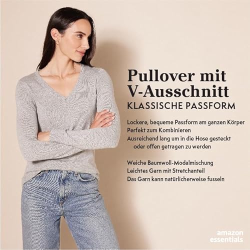 Amazon Essentials Damen Regular-Fit Leichter Langarm-Pullover V-Ausschnitt (In Übergröße Erhältlich), Marineblau, L