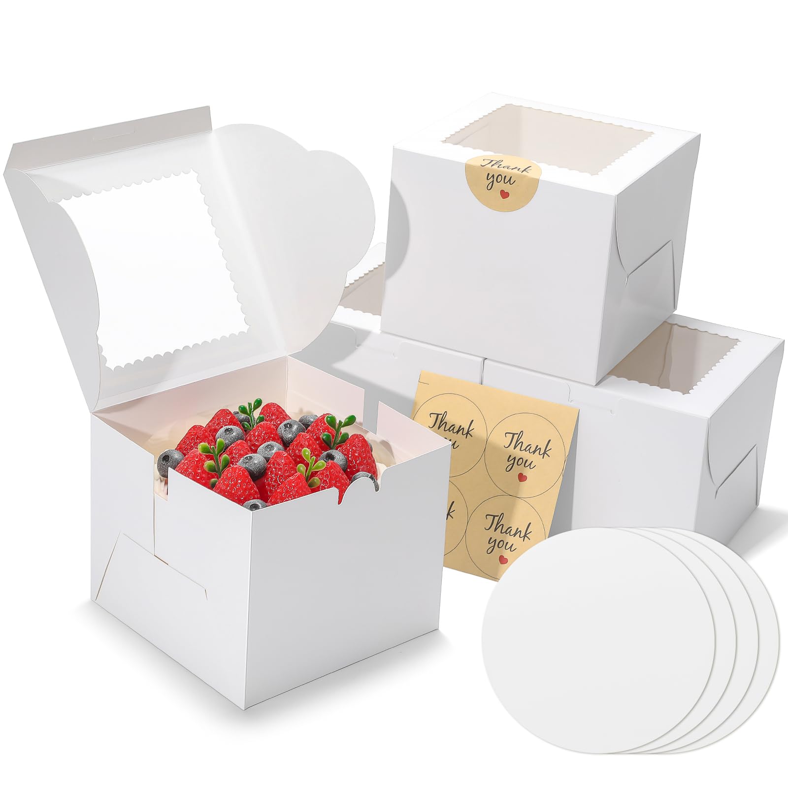 Cake Boxes with Window - 4 Pack for Desserts & Parties -1 Cake Boxes with Window - 4 Pack for Desserts & Parties -1