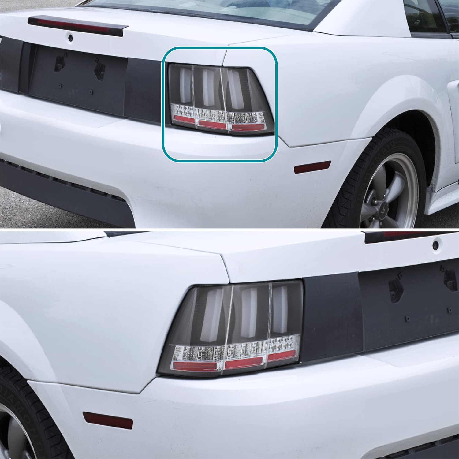 Sequential LED Tail Lights For 1999-2004 Ford Mustang, Black Housing Clear Lens