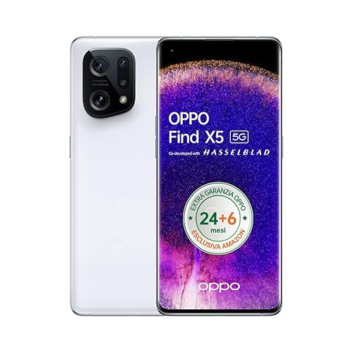 Immagine del prodotto OPPO Find X5 Smartphone, AI Tripla Fotocamera 50+50+13MP, Display 6.55” Refresh rate 120HZ Amoled FHD+, 4800mAh, RAM 8GB + ROM 256GB Android 12(Extra Garanzia 24+6 Mesi Versione Italiana), White