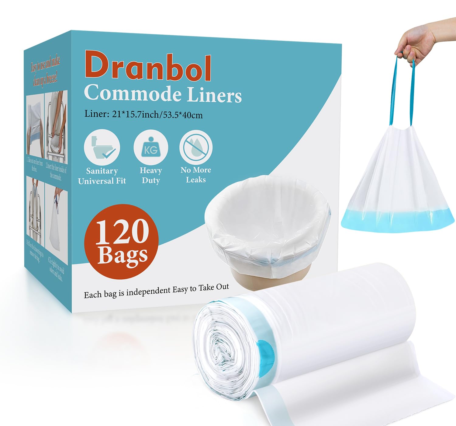 Dranbol Commode Liners120 Count Disposable Bedside