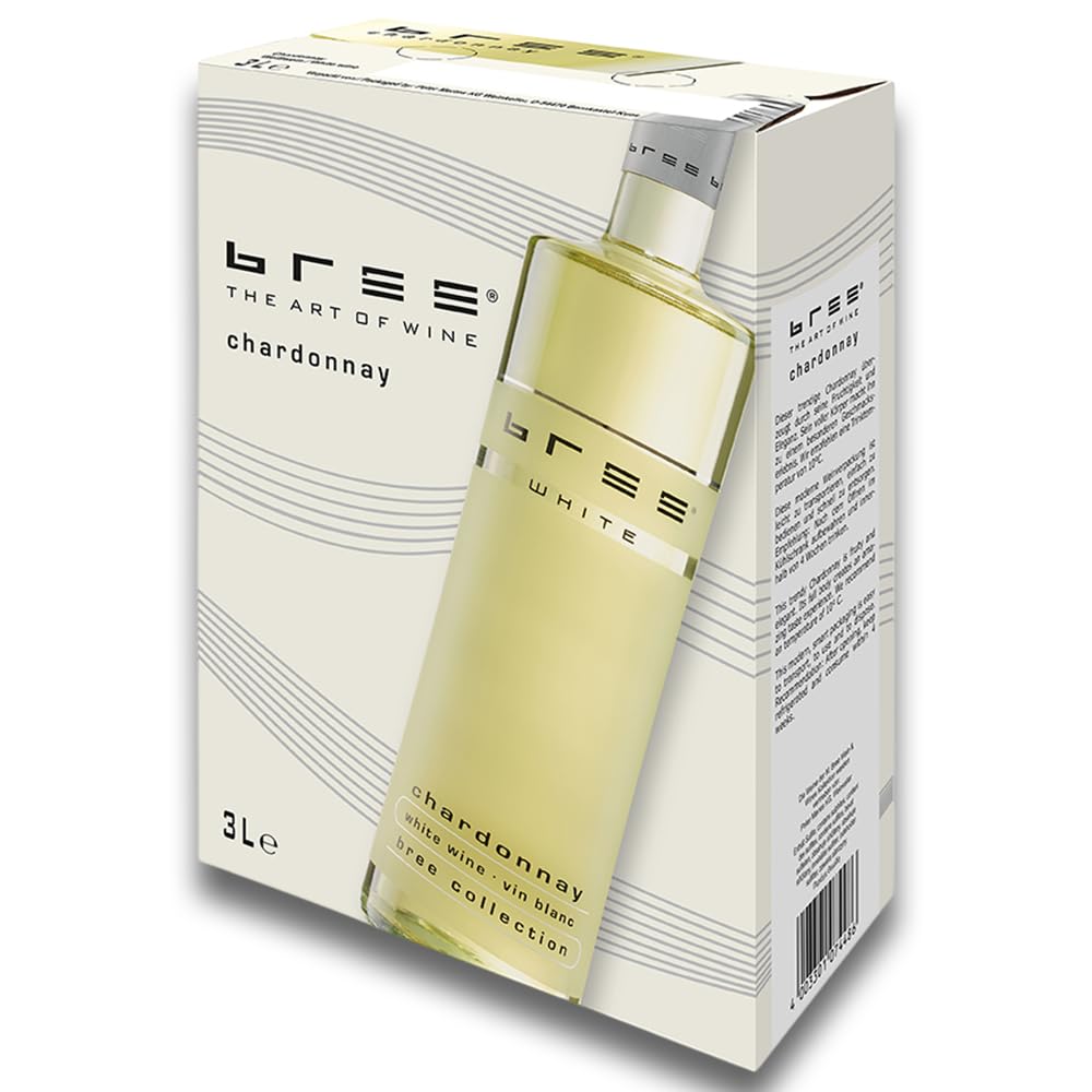 Bree Chardonnay IGP, halbtrocken, Bag-in-Box, sortenreines Weinpaket + VINOX Winecards (4x3,0l)