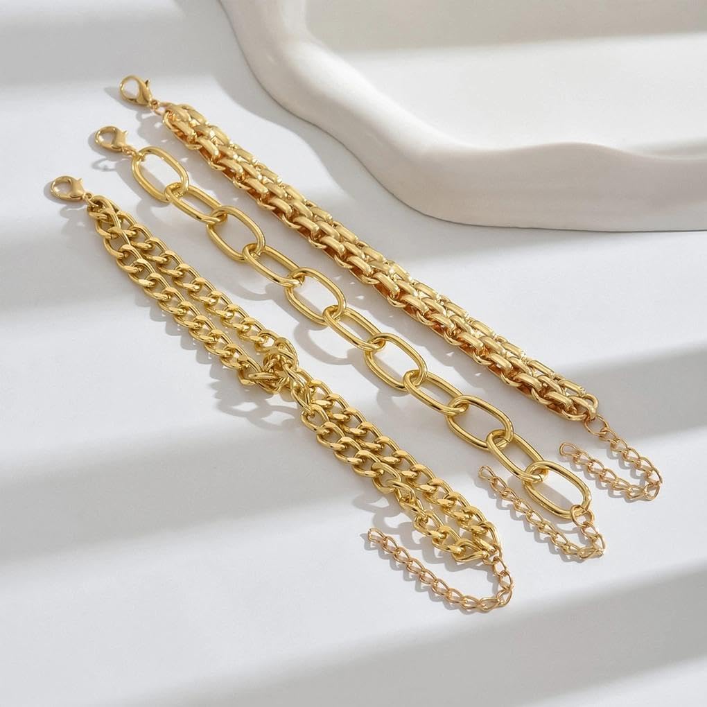 Gold Chunky Chain Link Bracelet,Thick Stackable Layered Gold Chain Bracelets Set Punk Jewelry for Women - Image 6