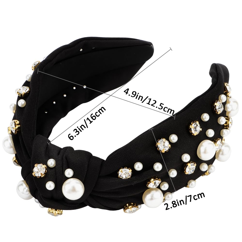 Amazon.com : Atoden Black Wide Top Knot Headband with Pearl 