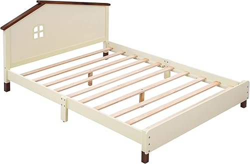 Miniatura 3 de Merax CreamWalnut Kids - Juego de 3 piezas de madera maciza rústica moderna con cama de casa completa baja cómoda de armario mesita de noche fácil