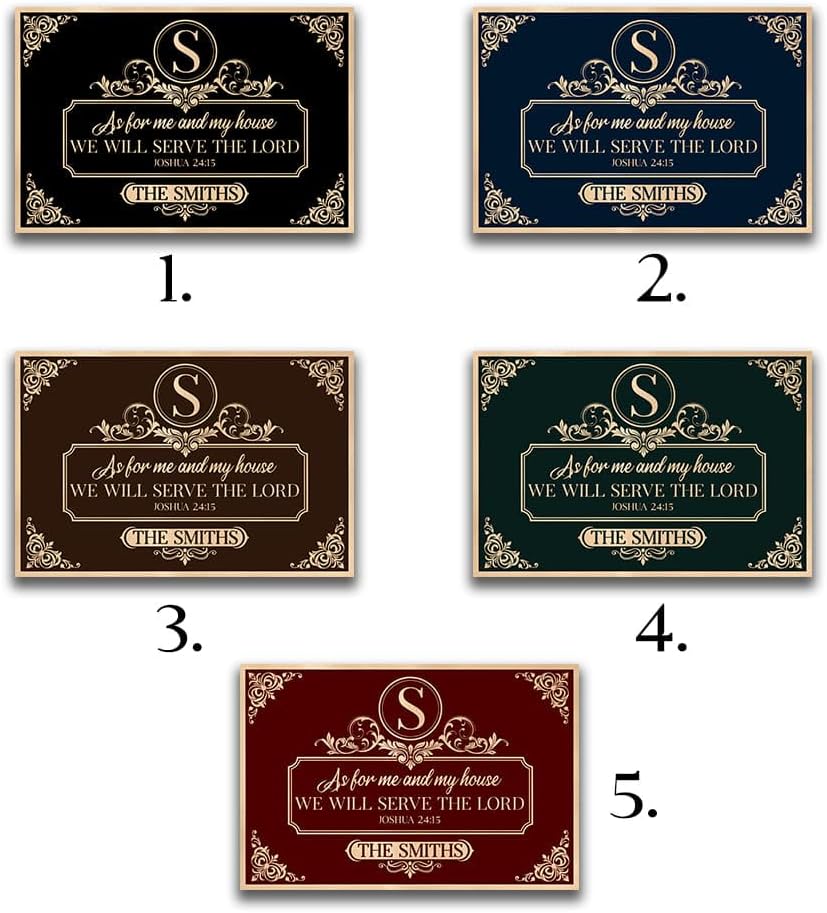 As for Me and My House We Will Serve The Lord Doormat, Personalized Monogram Initial Custom Family Name Welcome Mat, Christian Bible Verse Joshua 24:15 Rug, Religious Home Decor Gift